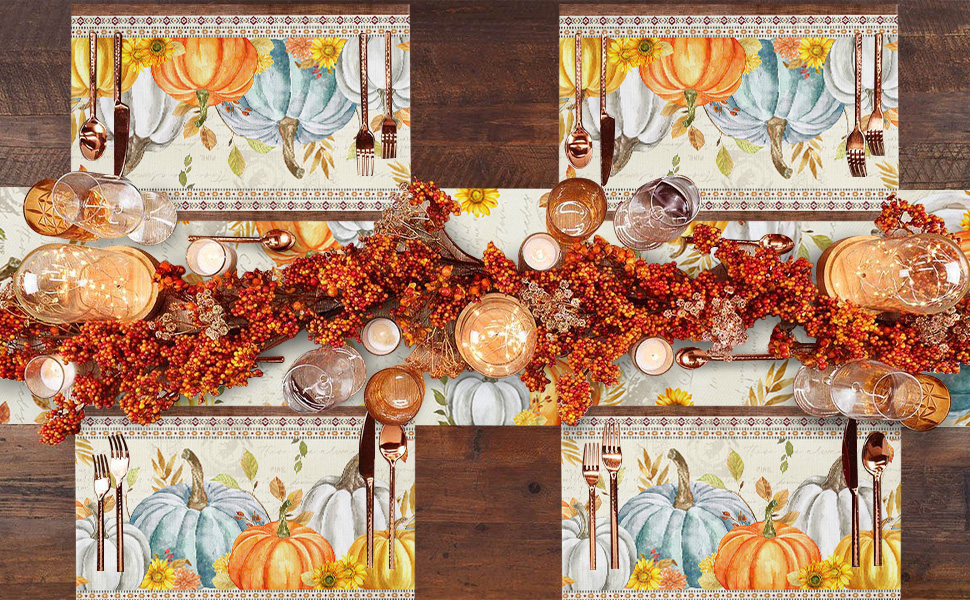 Fall Placemats for Dining Table Set of 6 Pumpkin Maple