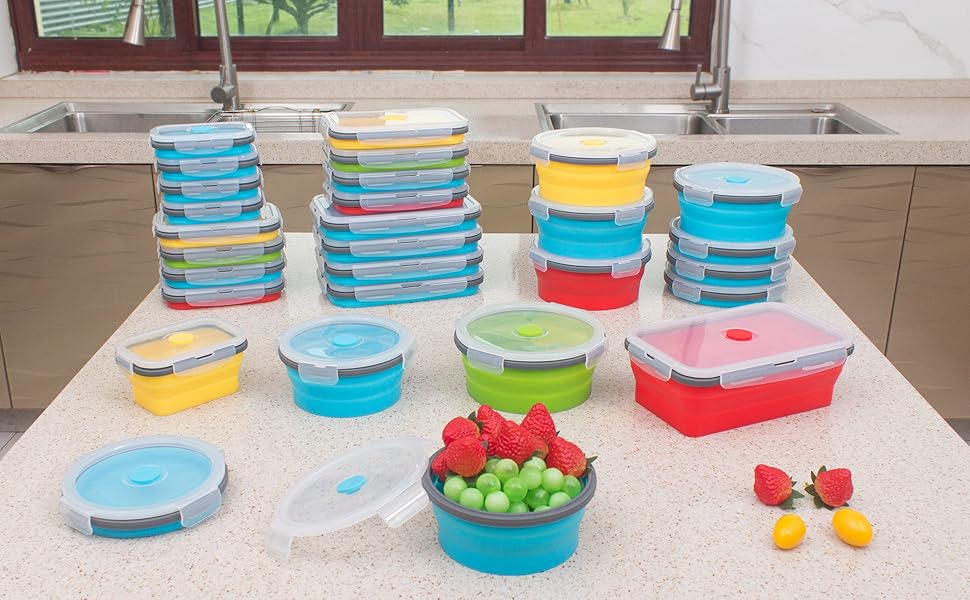 Collapsible Food Storage Containers with Lid, Bundle of