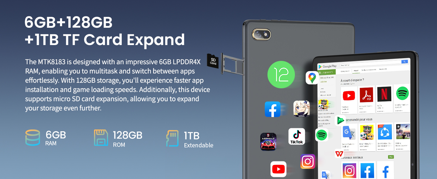 Kinstone Android 12 Tablet 10.1 inch,6GB+128GB, 6000mAh 2.0GHz Fast