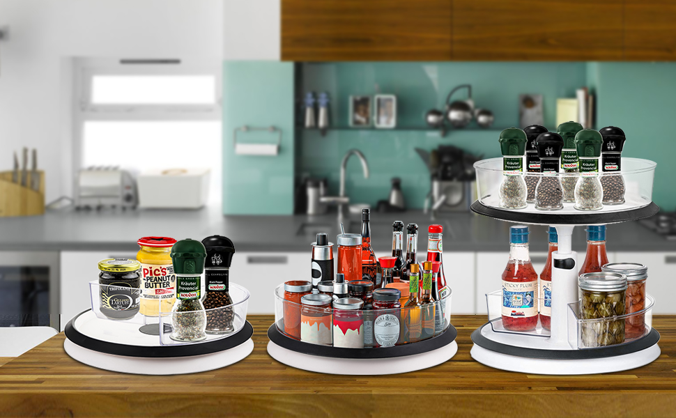 Yesland Lazy Susan Organizer with 3 Bins 12 Inch Clear