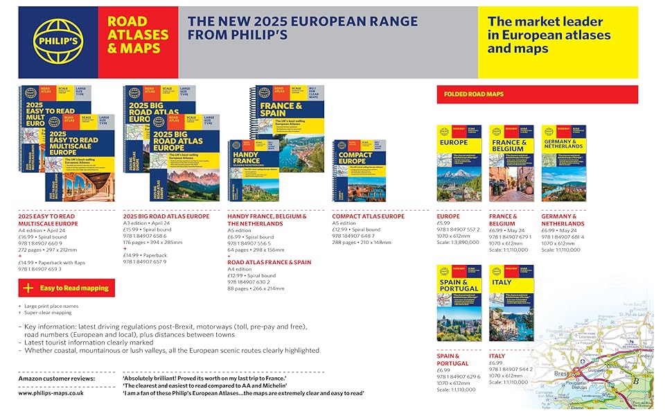 2025 Philip's Easy to Read Multiscale Road Atlas Europe: (A4
