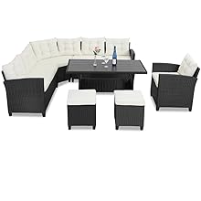 Poly Rattan Garden Furniture Set Lounge Corner Sofa WPC Outdoor Patio Balcony Terrace Black