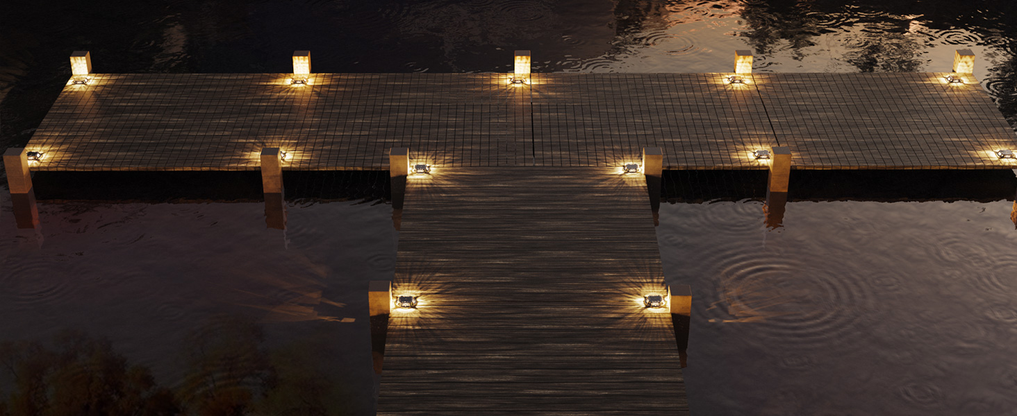 JACKYLED 8Pack Solar Deck Lights Outdoor, 12 LED Solar Dock Lights