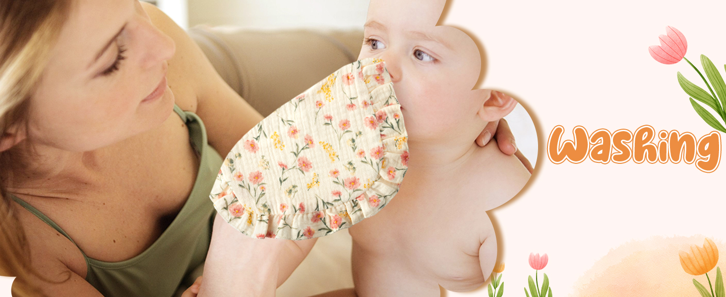 5Pcs Snap Muslin Cotton Baby Drooling Bibs Bib with Flounce Lace Absorbent Layers Soft Burp Cloths