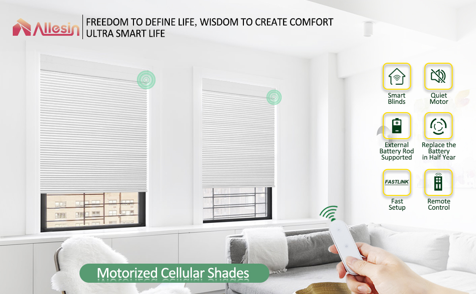 Allesin Motorized Cellular Shades for Window with Remote