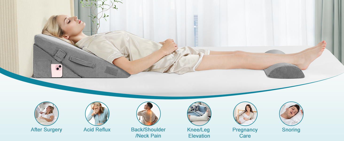 Domusensus Bed Wedge Pillow for Sleep Apnea,3Pcs Adjustable