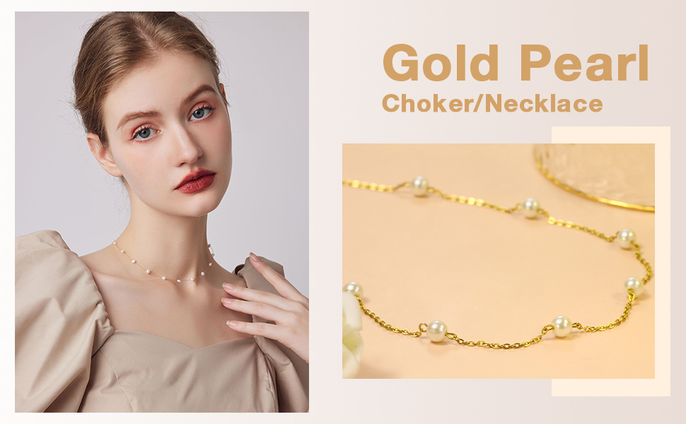 Trinckle Gold Pearl Necklace, Dainty Gold Necklaces Pearl