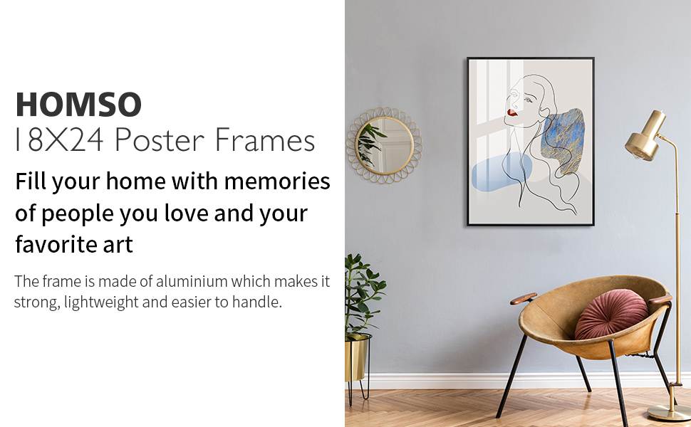 Homso 18x24 Black Poster Picture Frame, Thin Aluminum