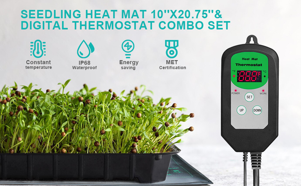 RC SLL MET Standard 10"x20.75" Seedling Heat Mat and Digital Thermostat