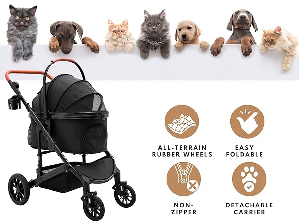 Amazon.com: Pet Stroller with 4 Wheels, Foldable Pet Travel