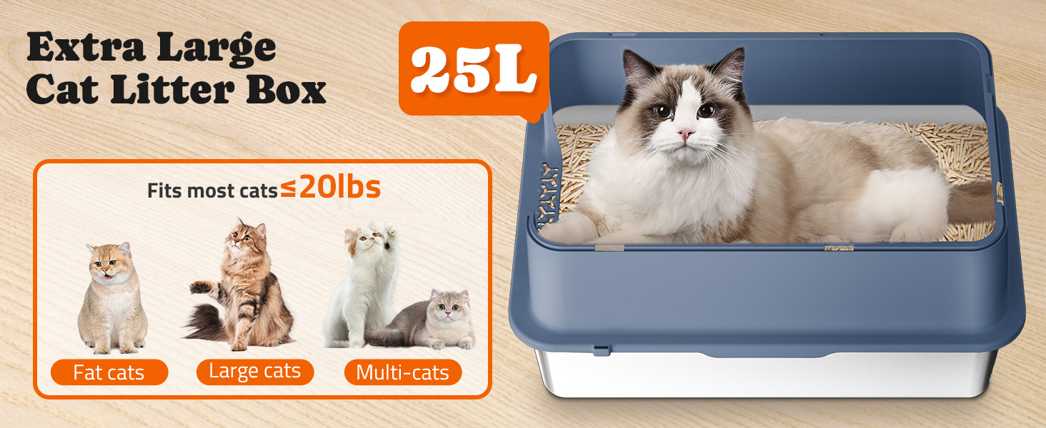 Stainless Steel Cat Litter Box with Lid, Open/Enclosed XL