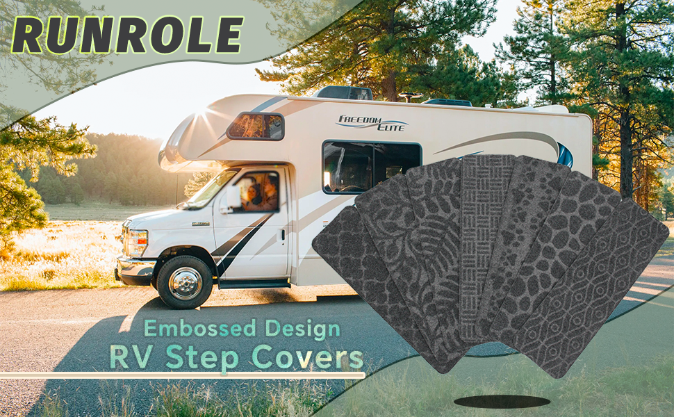 RUNROLE RV Step Covers 4 Pack Embossed Camper Step Rugs Non Slip Stair Carpet 24x7