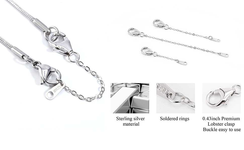ALEXCRAFT 3 Rallonges pour Chaînes en Argent Sterling 925, Chaînes d