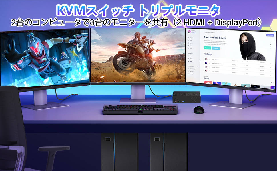 2ポート DP USB 3.0 KVMスイッチ トリプルモニター TD23-4 3 Monitor USB 3.0 DP - Terived