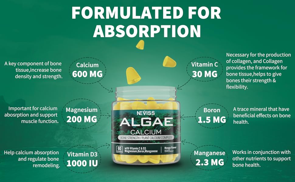 (2 Pack) Marine Algae Calcium Supplement 600 mg, Sugar Free