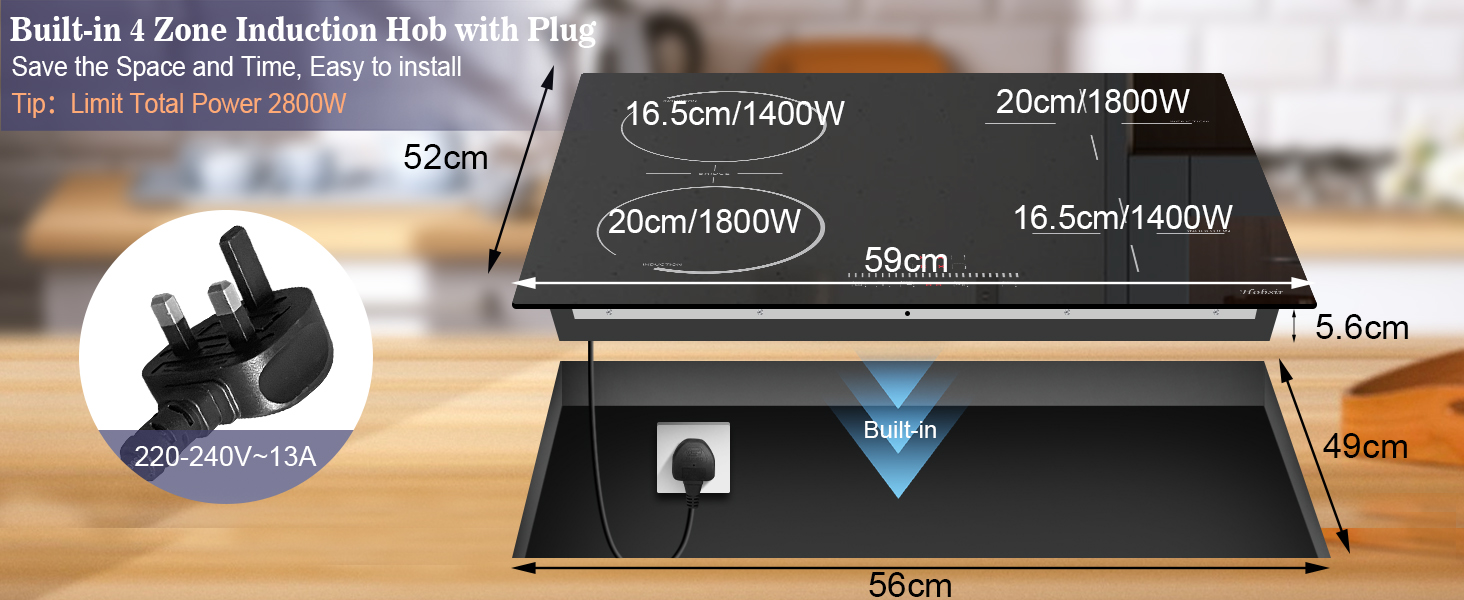 Hobsir hob Plug in Induction Hob 4 Zones Electric Hob 60cm with