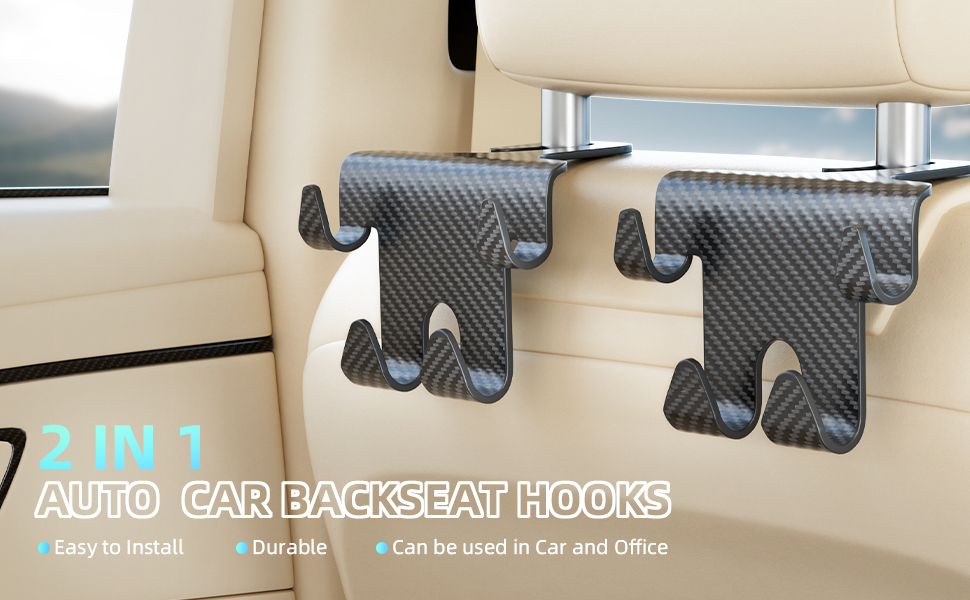 TICARVE Car Seat Hooks 2 Pack Auto Headrest Hooks for Car