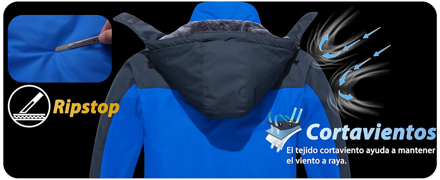 Hombres Abrigos Invierno Cálido Chaqueta de lana impermeable Senderismo Esquí Chaqueta con capucha