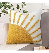 Adabana Boho Decorative Yellow Throw Pillow Covers 18x18, Tufted Sun Pillow Cover with Tassels Bo...