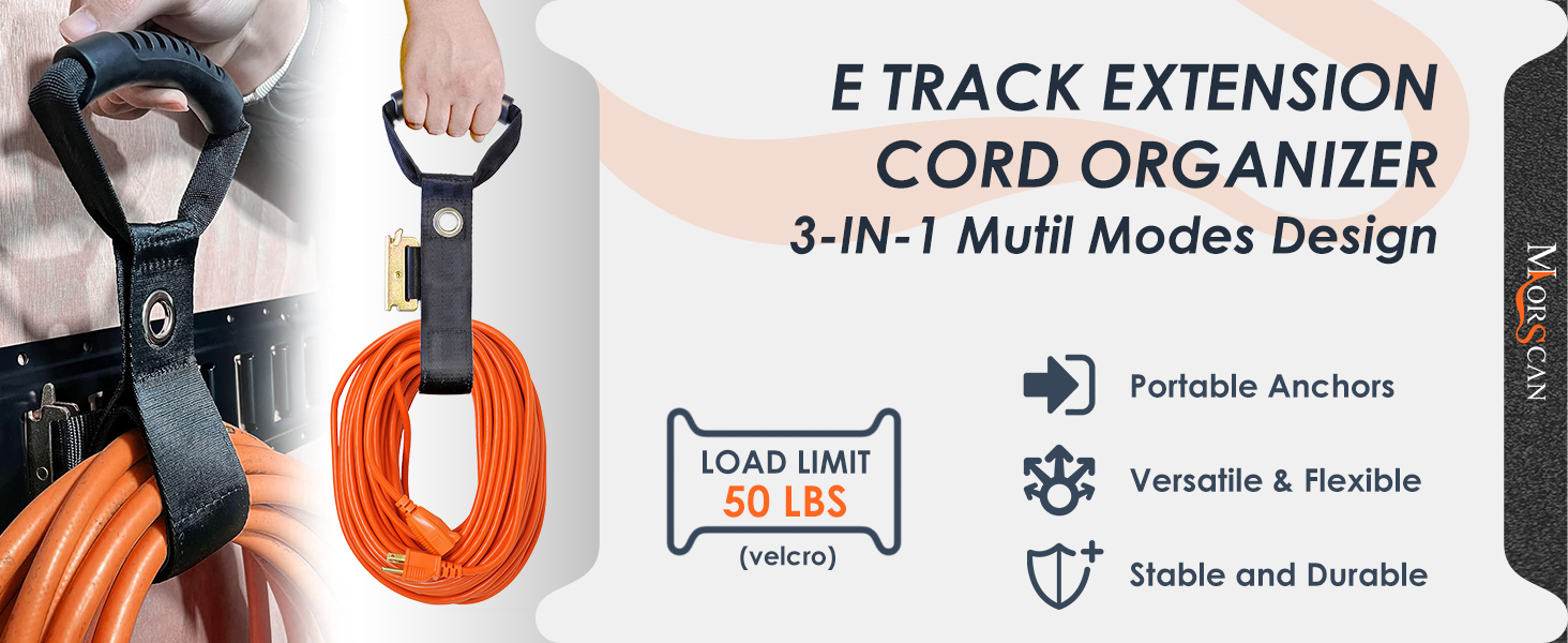 MorScan E Track Extension Cord Organizer, Hook & Loop