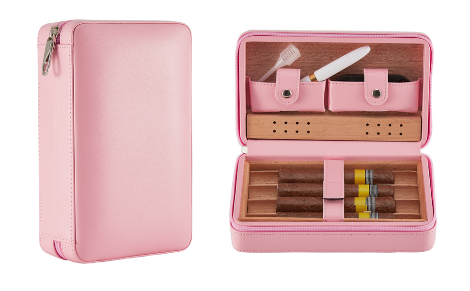 Female Cigar Humidors for Women, Pink Leather Portable Humidor for Travel and Girl's
