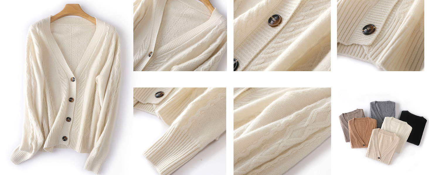 G Guzemor Women’s Cashmere Blend Merino Wool VNeck Cardigan Sweaters