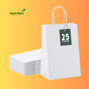 Medium 8" x 4.5" x 10.25" - 25 Pack White Paper Bag
