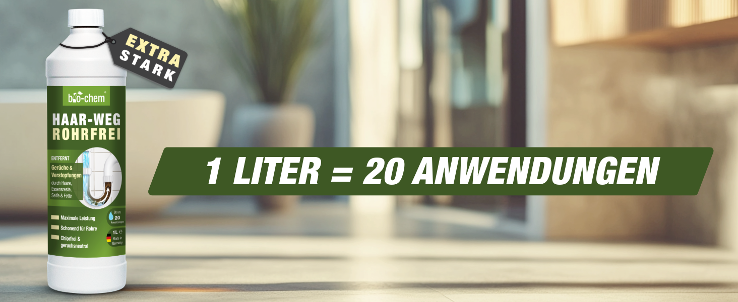1 Liter Haar-Weg Rohrreiniger = 20 Anwendungen