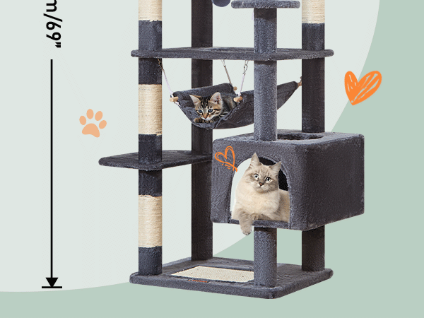 Taoqimiao Cat Tree, [68 Inch=172cm] Cat Tower, Cat Tree for
