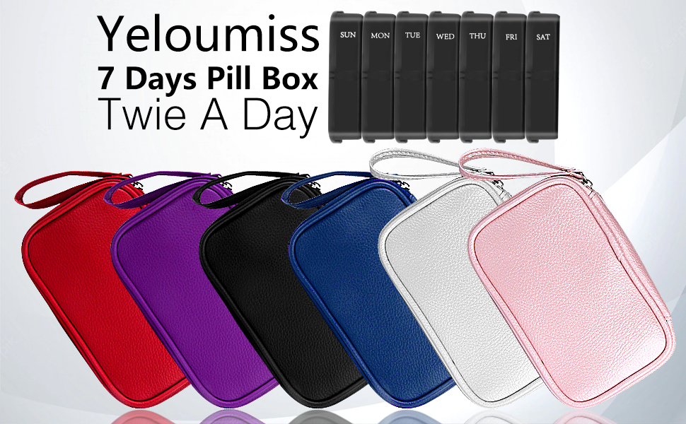 Weekly PU Leather Pill Bag Organizer Case 2 Times a Day, AM