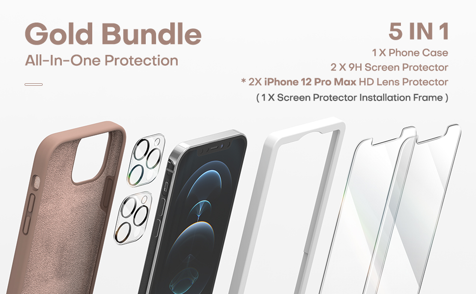 TOCOL [5 in 1] for iPhone 12 Pro Max Case, with 2 Pack Screen Protector