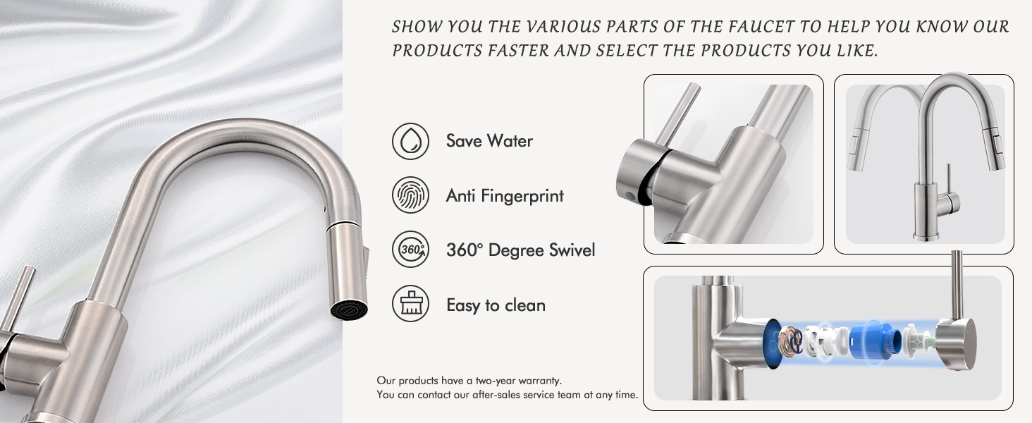 CENOSA Modern Bar Sink Faucet for Kitchen Sink Single Handle with Pull