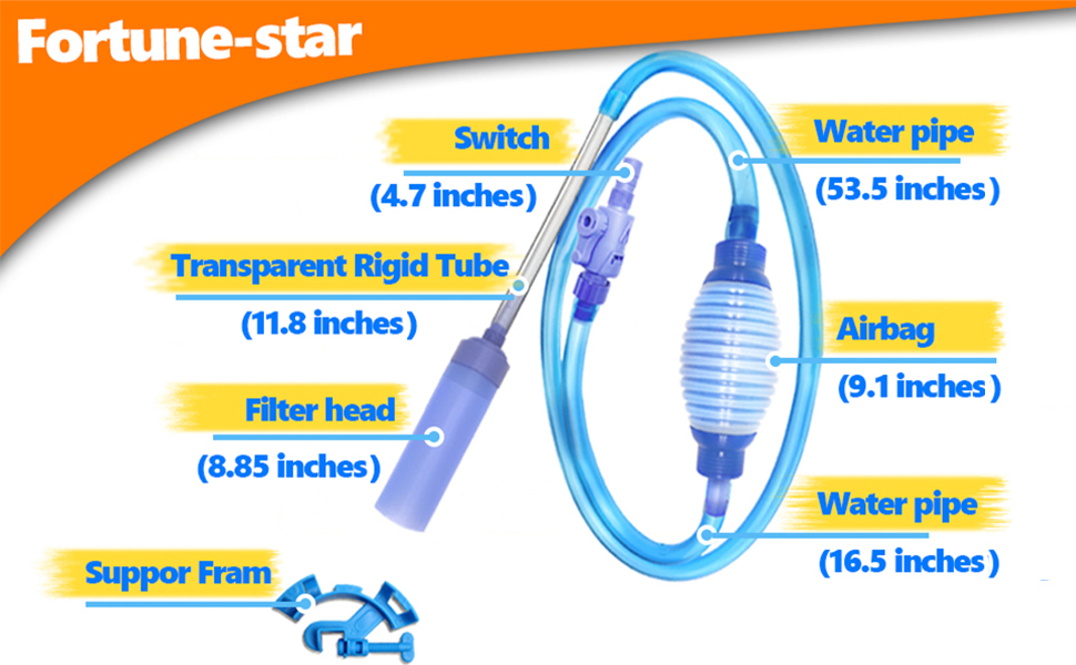 Fortunestar Aquarium Gravel Fish Tank Cleaner Tools, Hand Syphon Pump to Drain