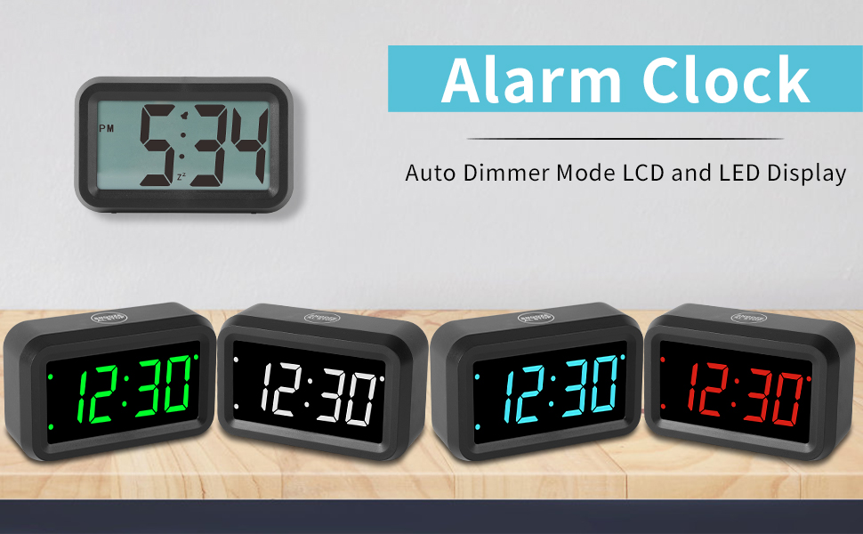 KWANWA Alarm Clock, Digital Clock, Light Sensor AutoDim 1.