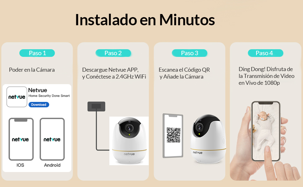 NETVUE Camara Vigilancia WiFi Interior, 1080P