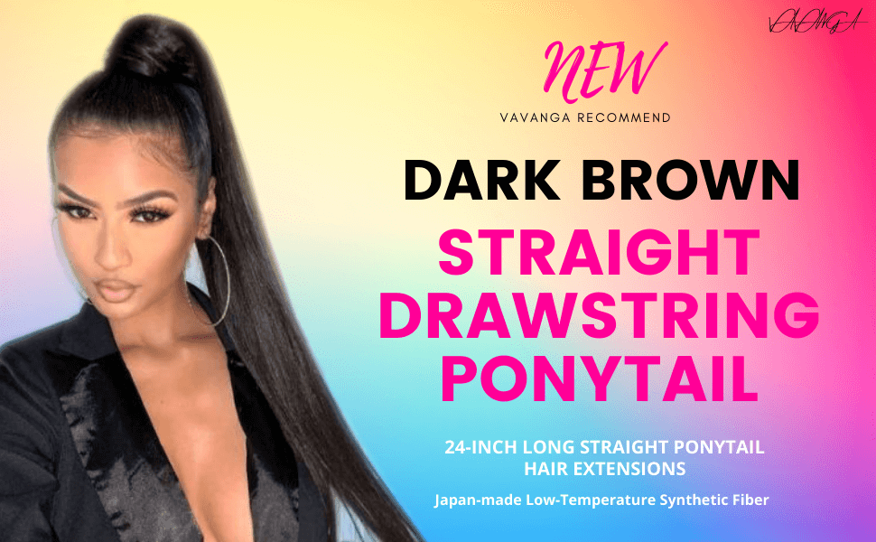 VAVANGA Long Straight Drawstring Ponytail Hair Extension for Black Women 24-Inch