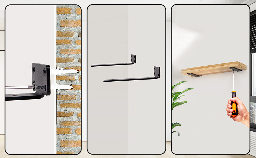 CONNOO 6 Pack Heavy Duty Thick Shelf Brackets, 8 Inch Floating Hidden