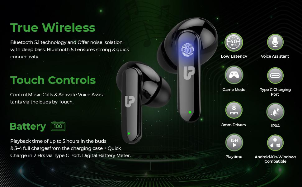 UltraProlink Swag UM1040 Truly Wireless Bluetooth Earbuds with Mic