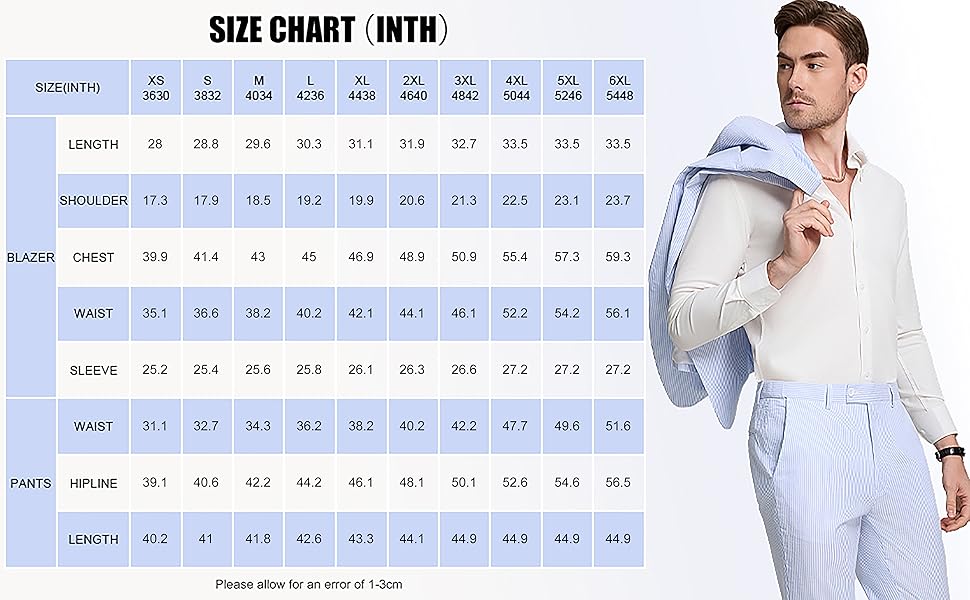 Aowdoy Seersucker Suit SIZE CHART