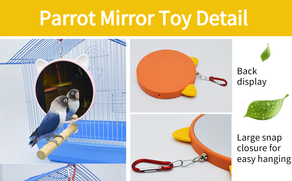 FidosFav Large Pet Bird Mirror Toy Hanging Bird Cage