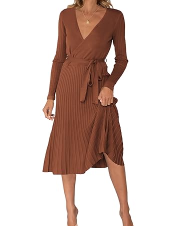 long sleeve v neck wrap dress