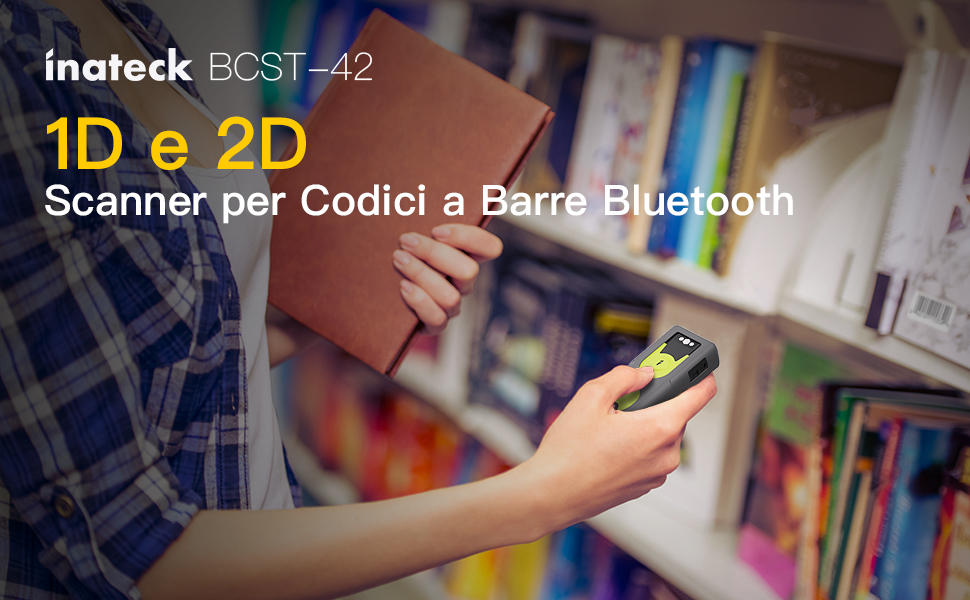 Inateck Lettore Codice a Barre Bluetooth 2D/1D, con Adattatore USB da 2