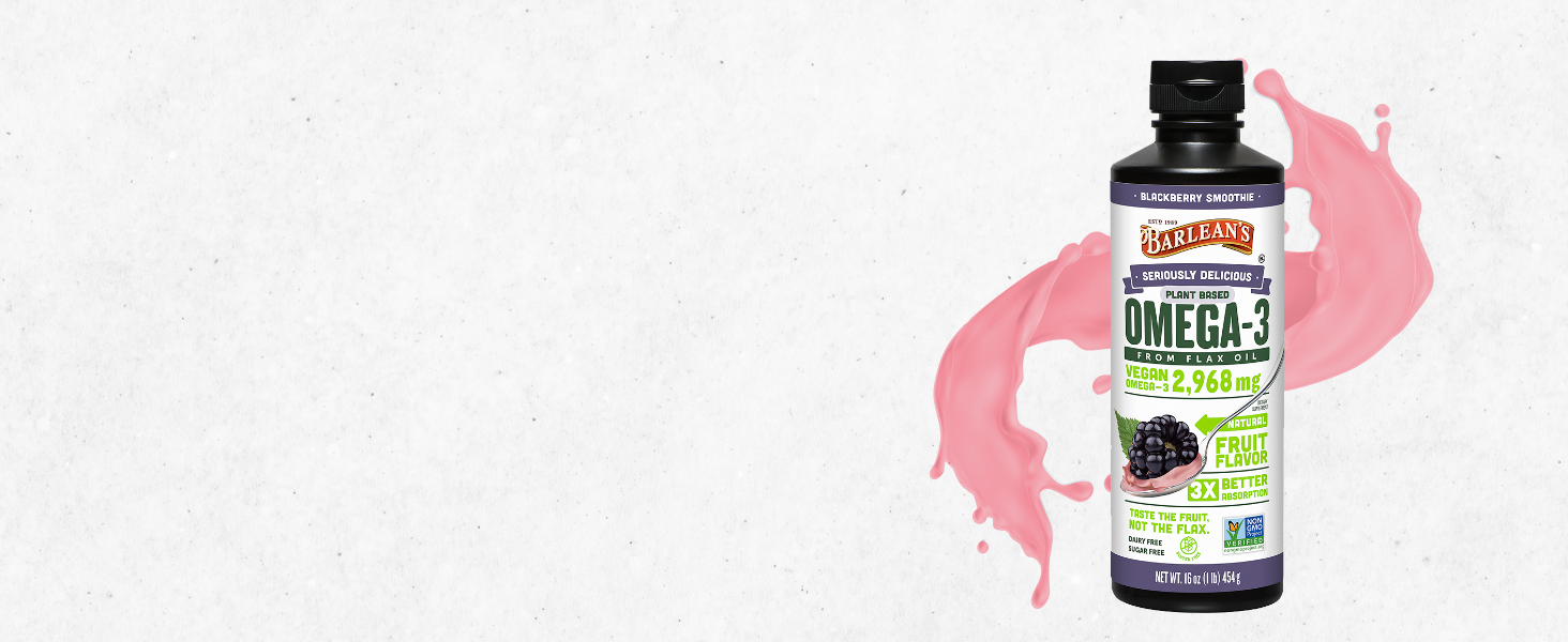 Barlean's Strawberry Banana Omega 3 Liquid Flaxseed Oil with 2,968 mg Vegan Omegas 3