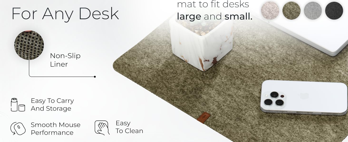 non-slip, portable, smooth mouse performance, easy storage and cleaning