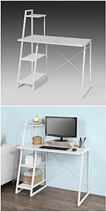 SoBuy Wall Ladder Bookcases And Shelving Unit With 2 Storage Unit & Desk Workstation,FRG111-WN 22 FWT29-W