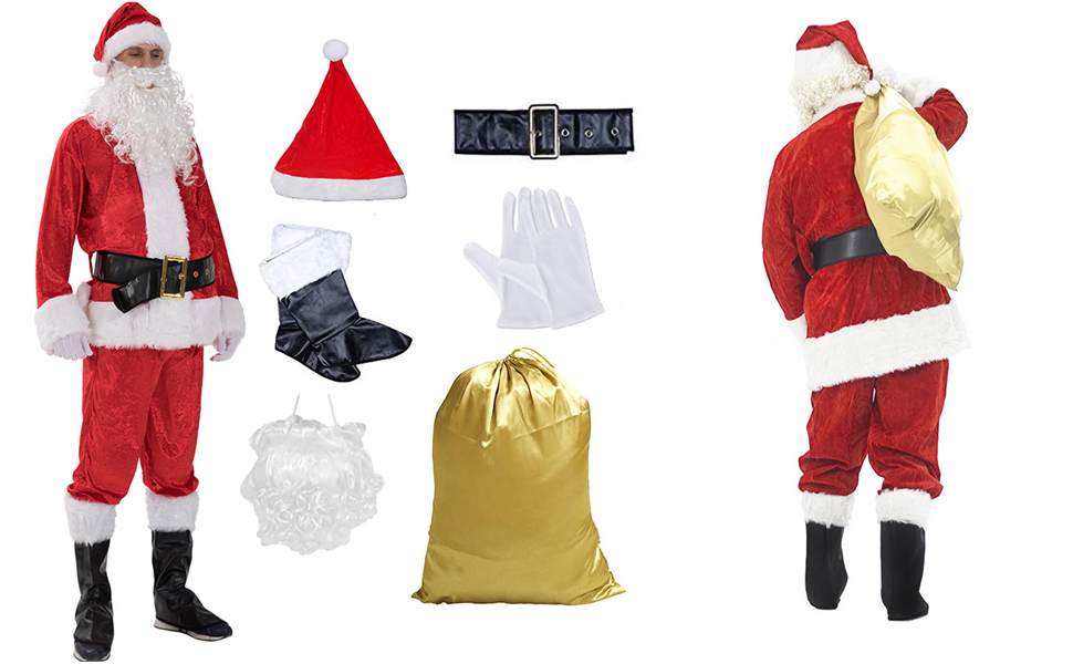 サンタクロース コスチューム 厚手 金色の袋 大人用 サンタ コスプレ クリスマス 衣装 クリスマス服 サンタコス メンズ サンタコスチューム クリスマス 仮装 サンタクロースコスチューム 
