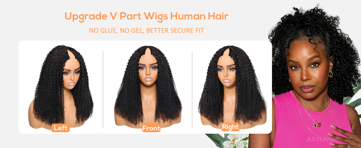 Julia Hair 12A Easicontour V Part Human Hair Wig Kinky