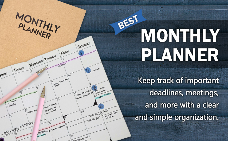 Undated Big Large Monthly Planner - 2023-2024 Blank Calendar Book and Organizers 8.5 x 11 Inches - Kraft 10 monthly planner