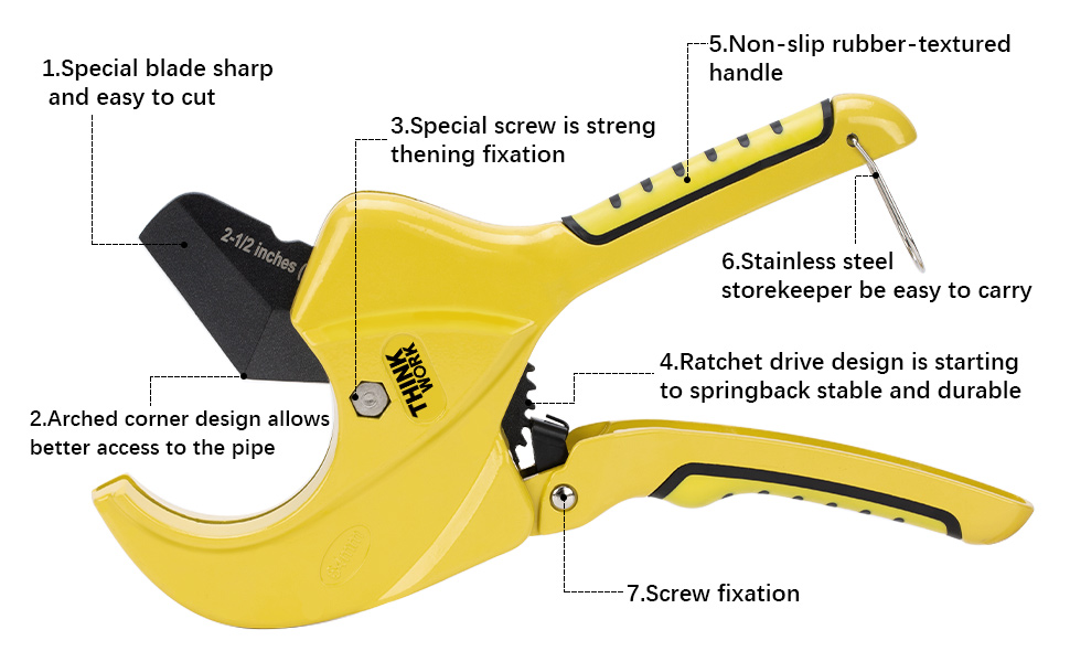 THINKWORK Plastic Pipe Cutter, RatchetType PVC Cutter, PVC Pipe Cutter