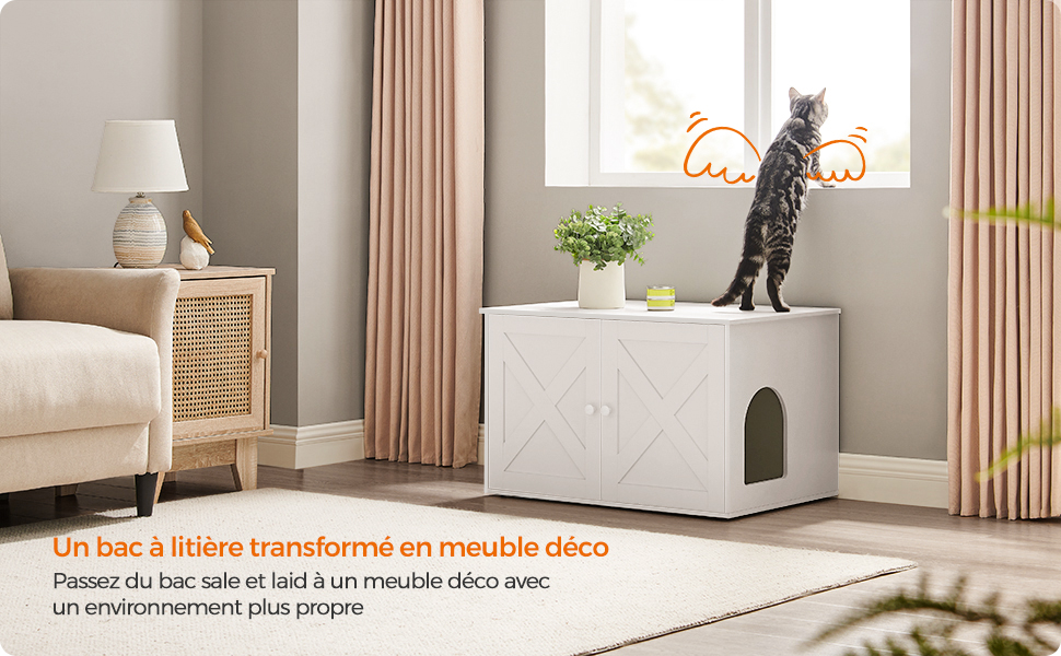 Feandrea Maison De Toilette Chat, Meuble Litière Chat, Avec Séparateur Amovible, Cache-litière Pour Chat, Table, 80 X 53 X 50 Cm, Blanc Par SONGMICS 12 1
